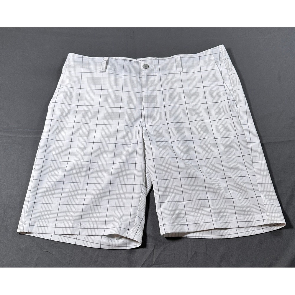 Grand Slam Mens White Plaid Golf Shorts Size Large Windowpane Performance 36W